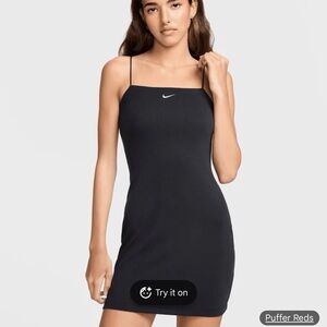 Nike Black Ribbed Mini Slip Dress with White Swoosh